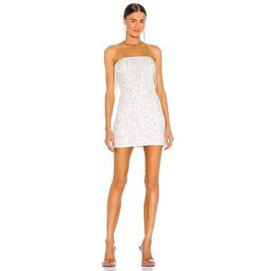 retrofête Womens Cassandra Mini Dress Sequin-Fringe Strapless Silver Size XL NWT